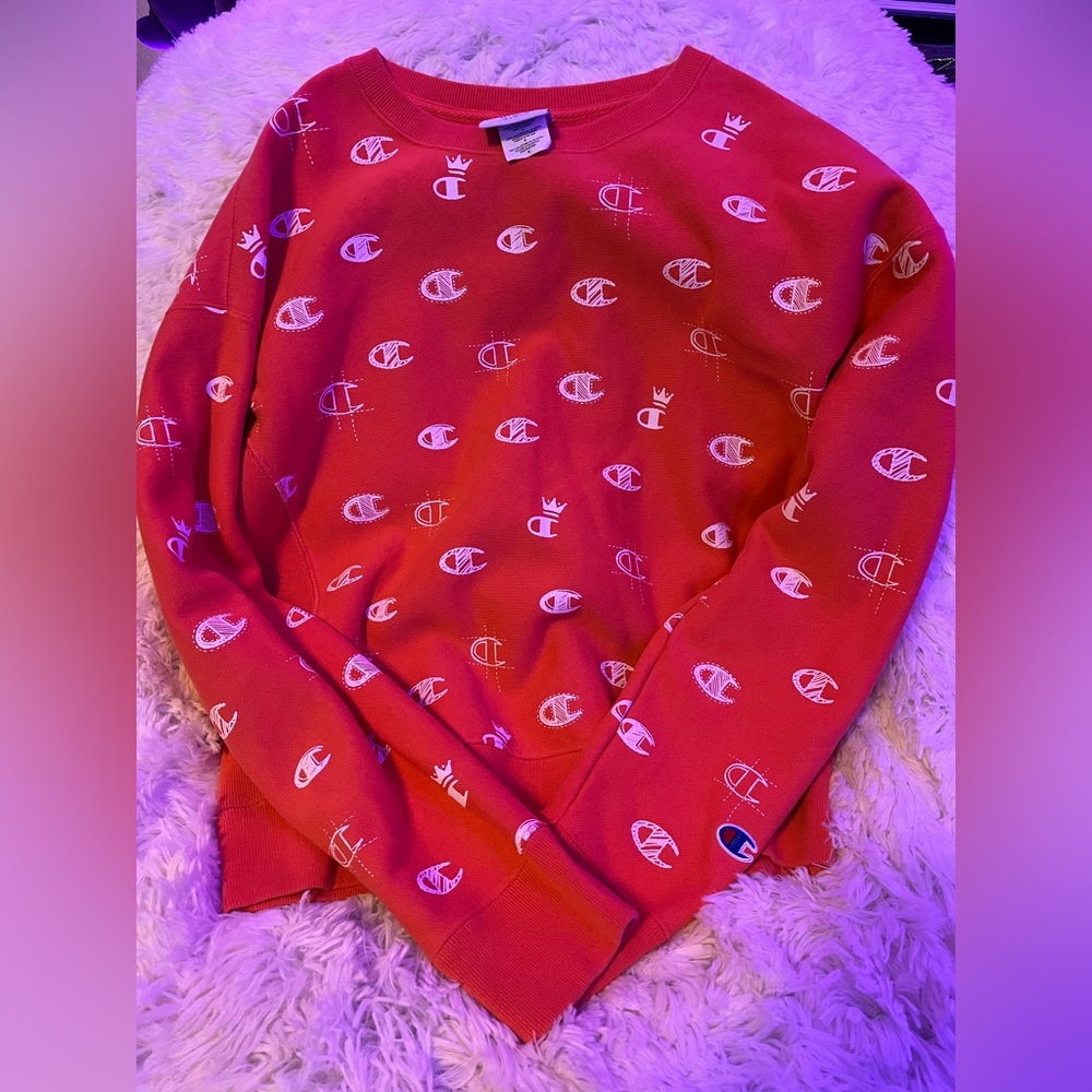 CHAMPION Life Reverse Weave Allover C Logo Crew SWEATSHIRT Womens MEDIUM